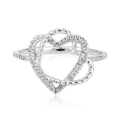 Solid Gold 0.11ct Natural Diamond 2 Heart Linked Overlap Ring