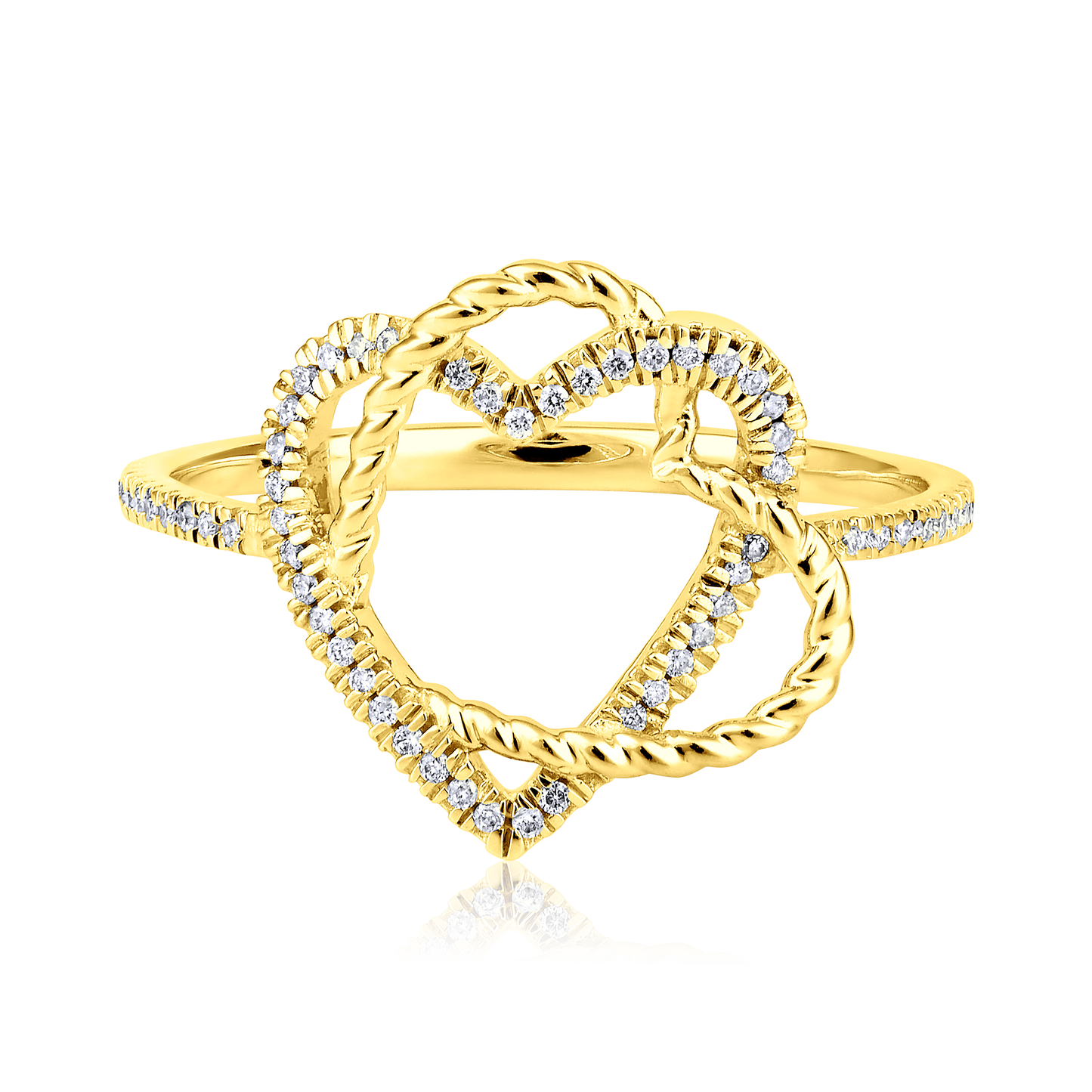 Solid Gold 0.12ct Natural Diamond 2 Heart Intertwine Love Ring