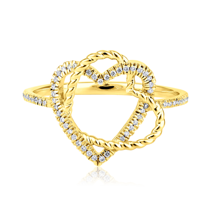 Solid Gold 0.12ct Natural Diamond 2 Heart Intertwine Love Ring
