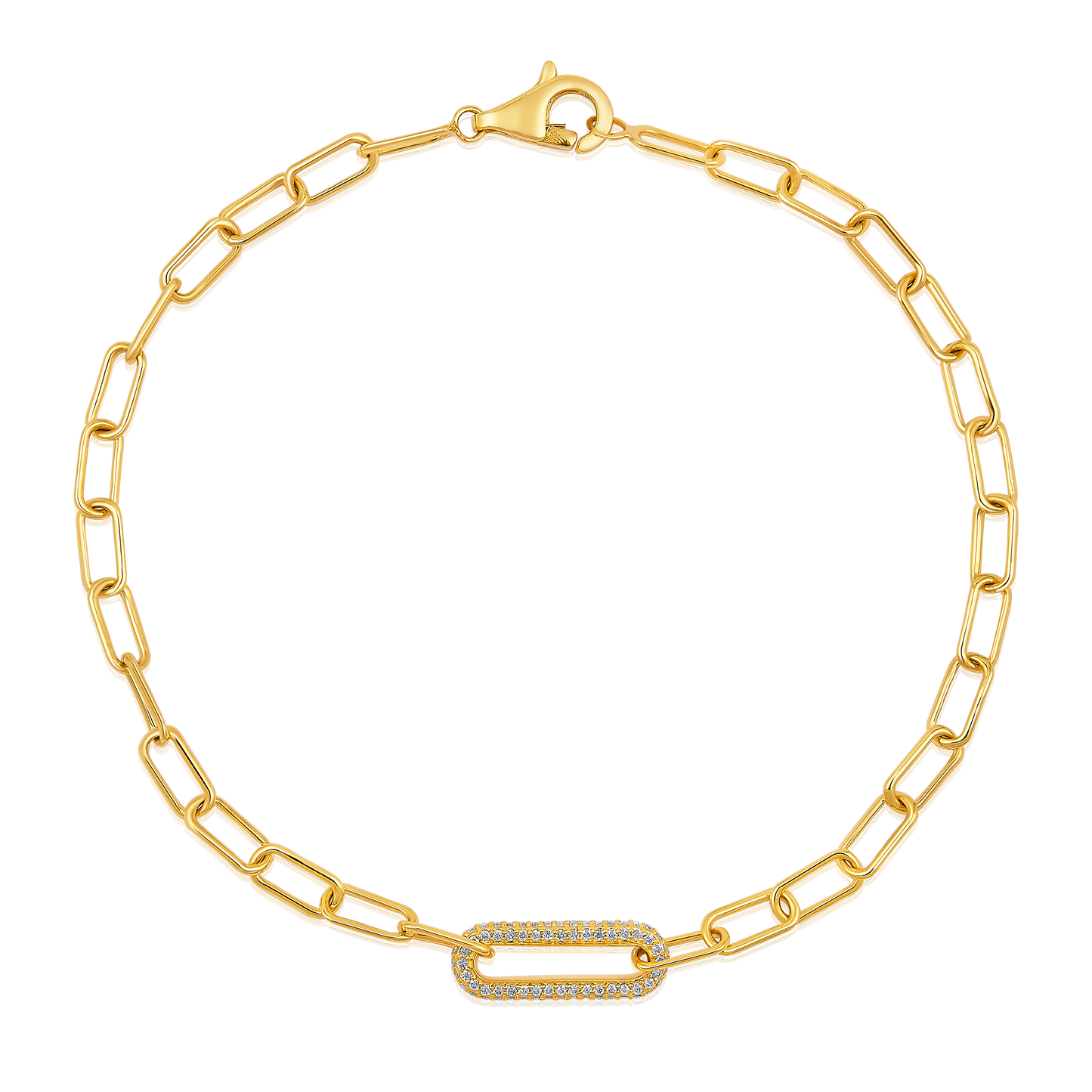 Solid Gold 0.2ct Natural Diamond Oval Bar Paperclip Chain Link Bracelet