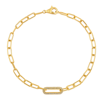 Solid Gold 0.2ct Natural Diamond Oval Bar Paperclip Chain Link Bracelet