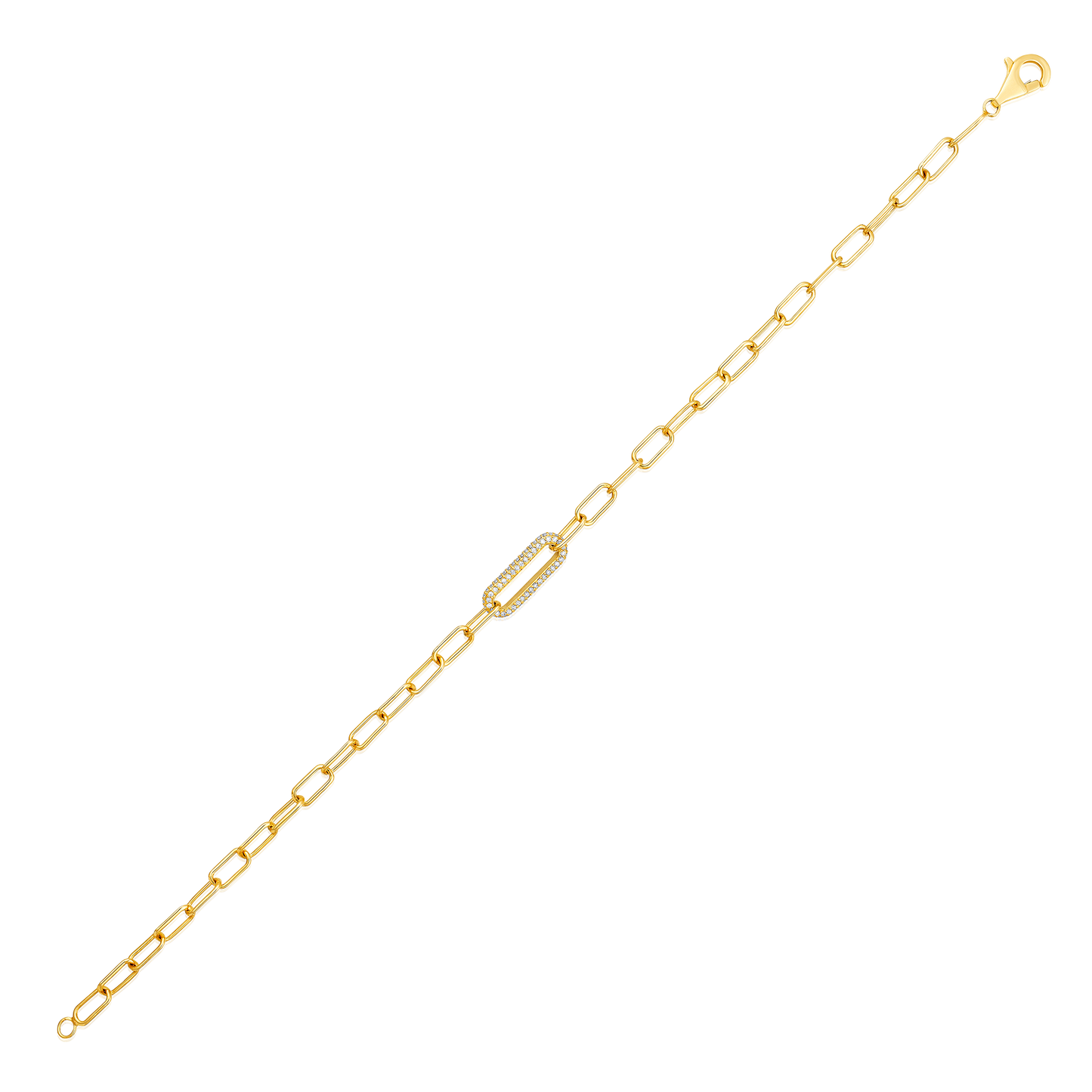 Solid Gold 0.2ct Natural Diamond Oval Bar Paperclip Chain Link Bracelet