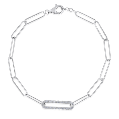 Solid Gold 0.3ct Natural Diamond Paperclip Link Studded Bar Bracelet