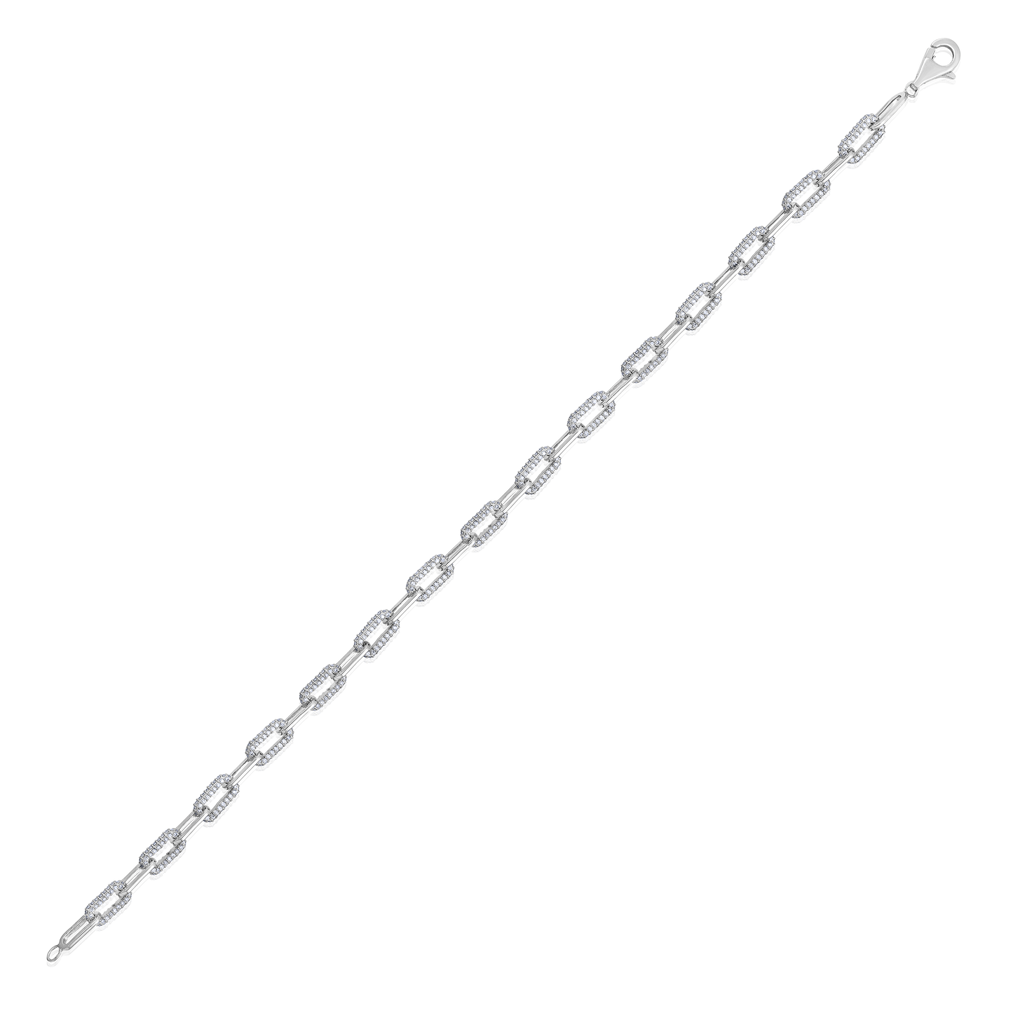 Solid Gold 1.5ct Natural Diamond Paperclip Link Chain Bracelet