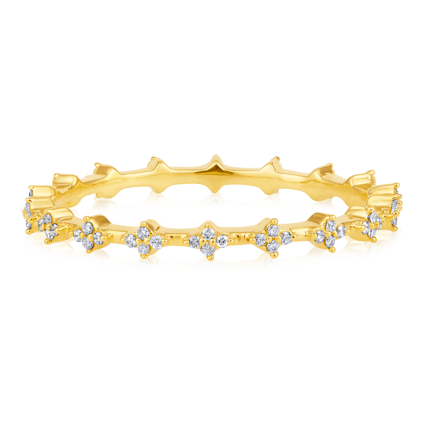 Solid Gold 0.12ct Natural Diamond Eternity Band Spike Ring