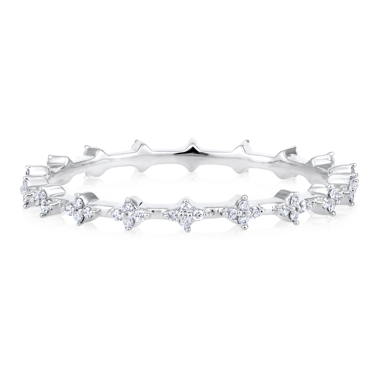 Solid Gold 0.12ct Natural Diamond Eternity Clover Spike Band Ring