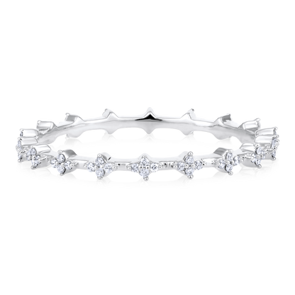 Solid Gold 0.12ct Natural Diamond Eternity Clover Spike Band Ring