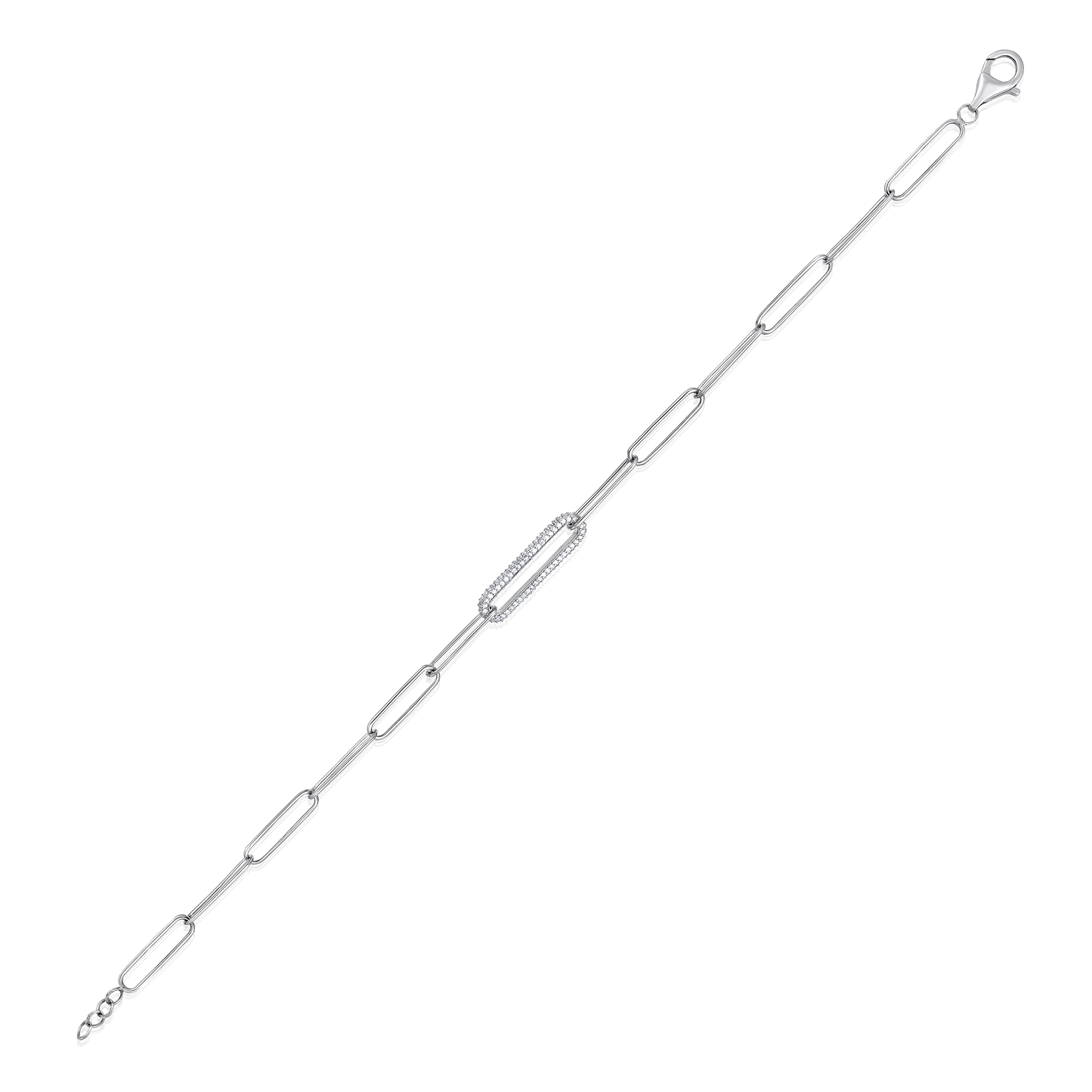 Solid Gold 0.3ct Natural Diamond Paperclip Link Studded Bar Bracelet