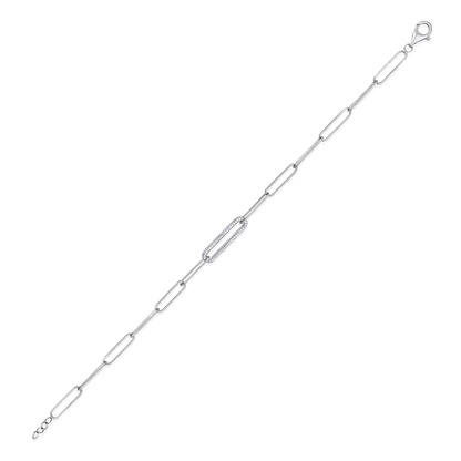 Solid Gold 0.3ct Natural Diamond Paperclip Link Studded Bar Bracelet