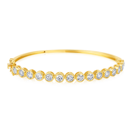 Solid Gold 3.6ct Natural Diamond Bezel Pear Bangle Bracelet