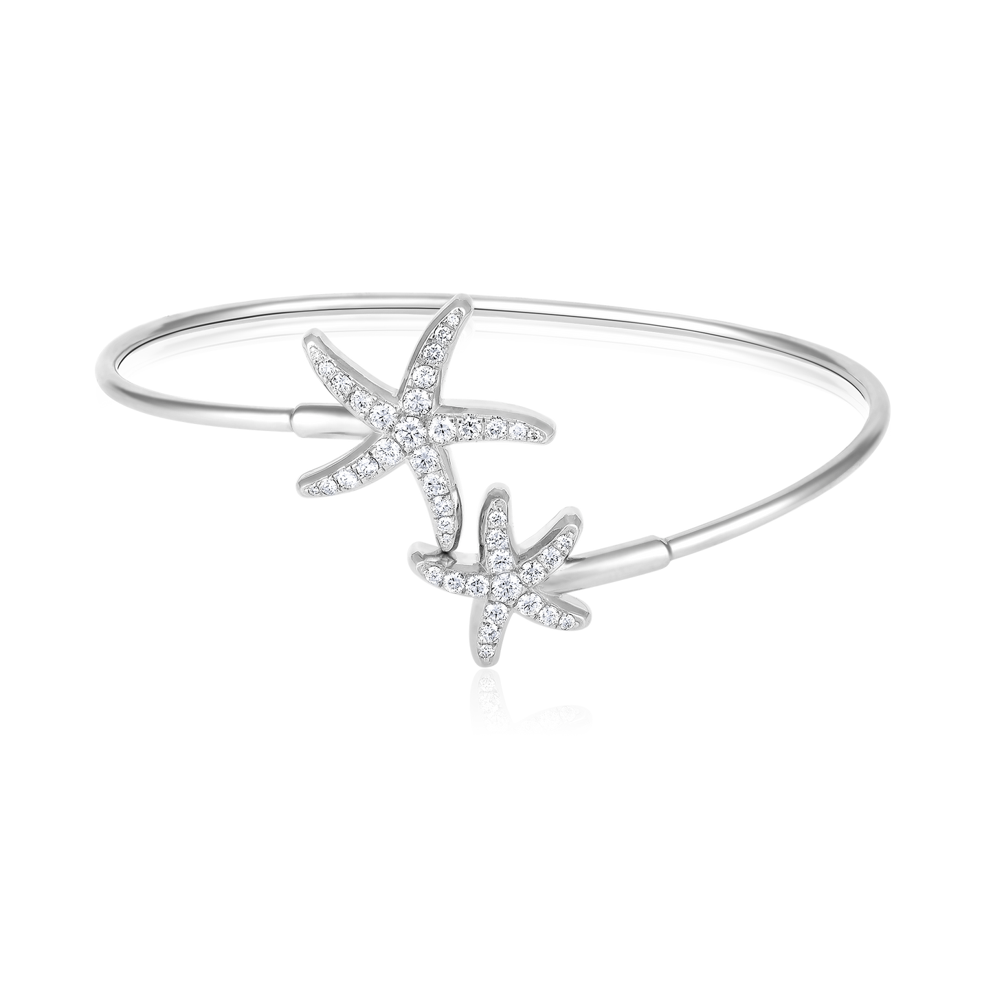 Solid Gold 1ct Natural Diamond 2 Starfish Open Cuff Flex Bangle Bracelet