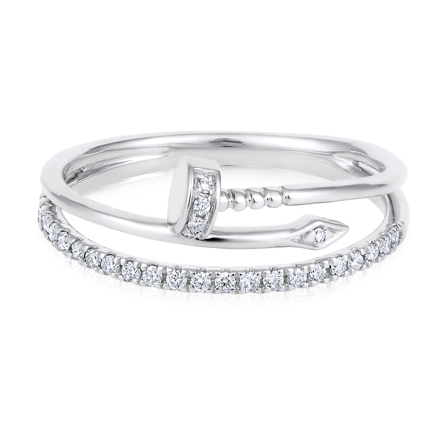 Solid Gold 0.2ct Natural Diamond Nail Swirl Twist Band Ring