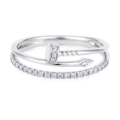 Solid Gold 0.2ct Natural Diamond Nail Swirl Twist Band Ring