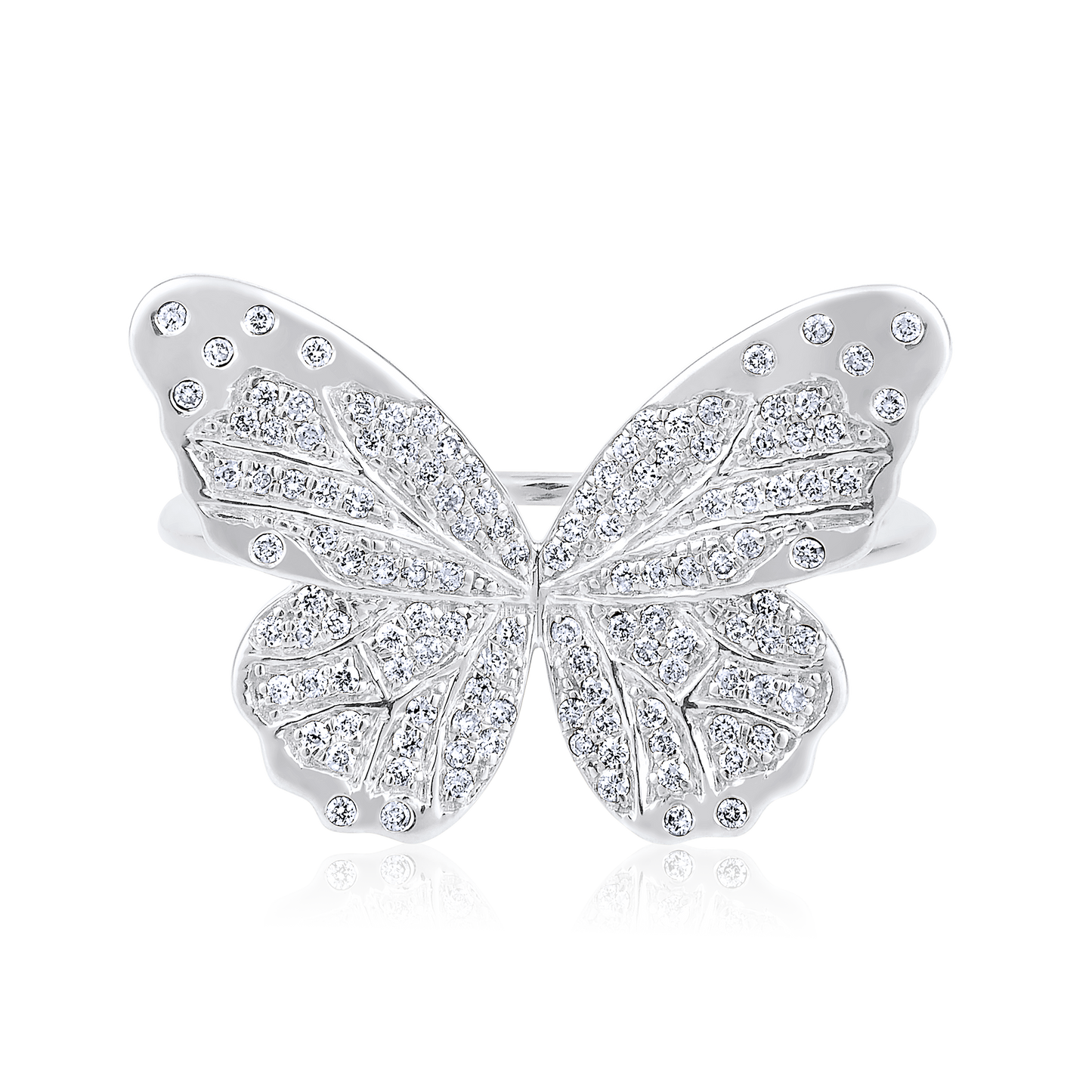 Solid Gold 0.3ct Natural Diamond Butterfly Charm Nature Insect Ring