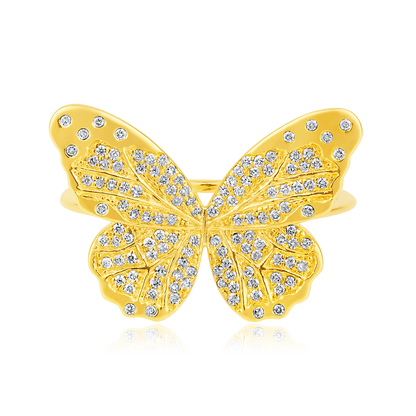 Solid Gold 0.25ct Natural Diamond Butterfly Big Charm Ring