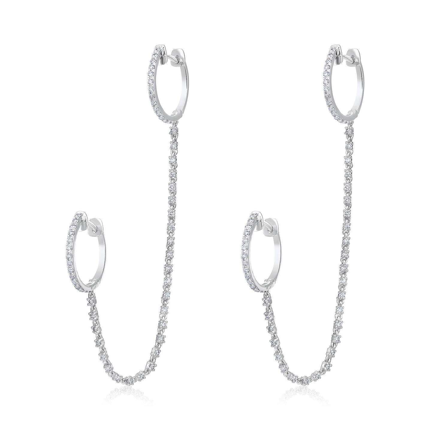 Solid Gold 1.1ct Natural Diamond Multi Pierce Hoop Huggie Chain Earrings