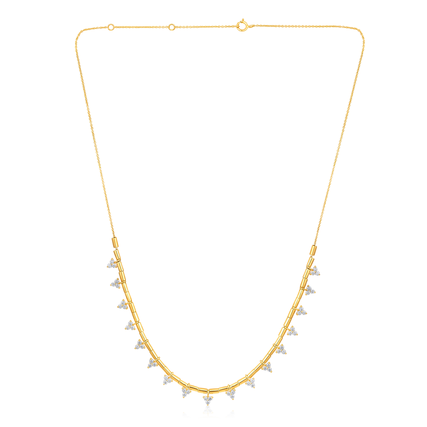 Solid Gold 2.11ct Natural Diamond 3 Stone Trio Necklace