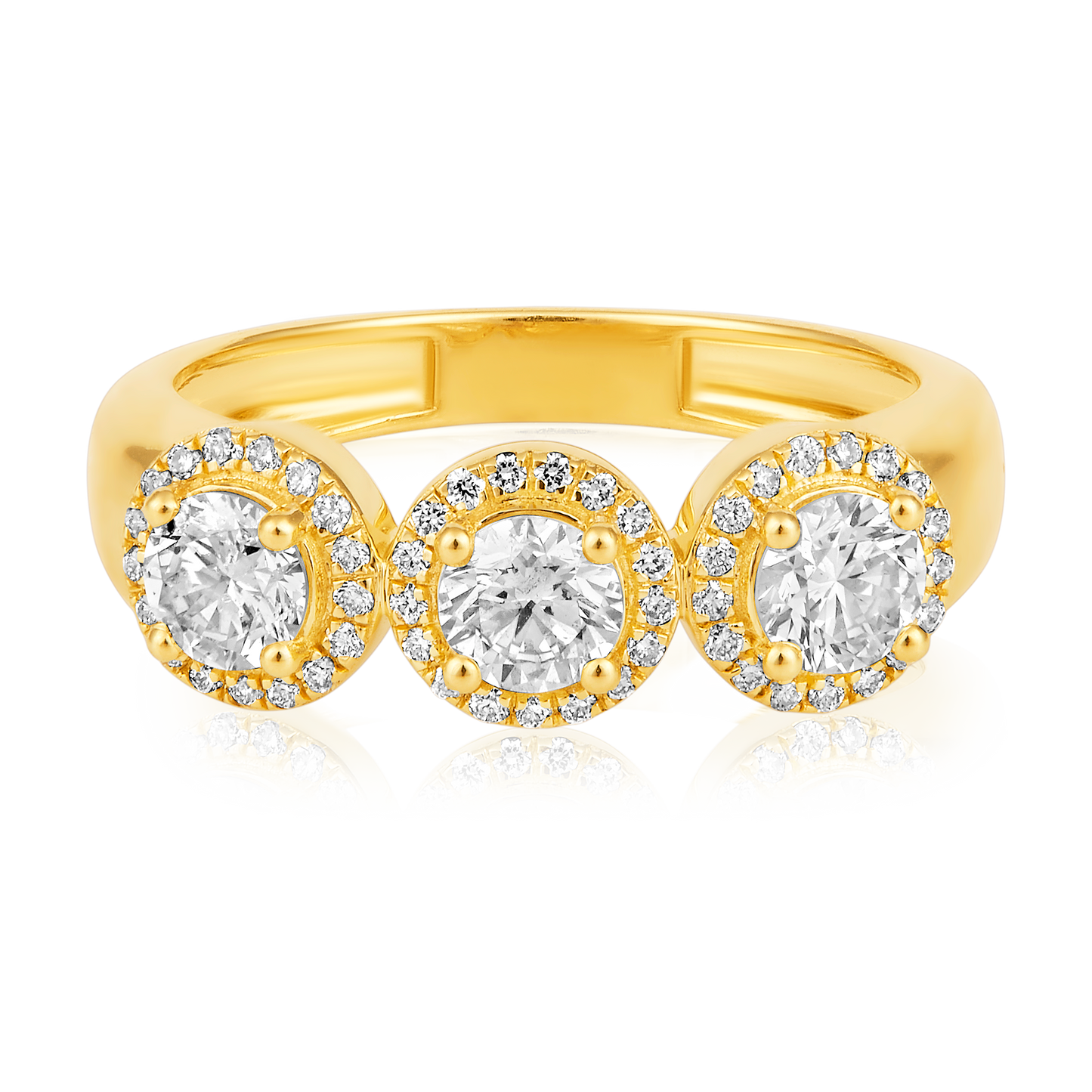 Solid Gold 1.1ct Natural Diamond 3 Stone Halo Band Thick Ring