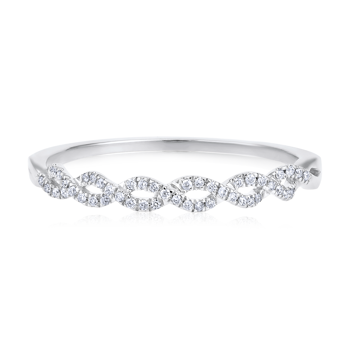 Solid Gold 0.1ct Natural Diamond Infinity Crossover Swirl Band Ring