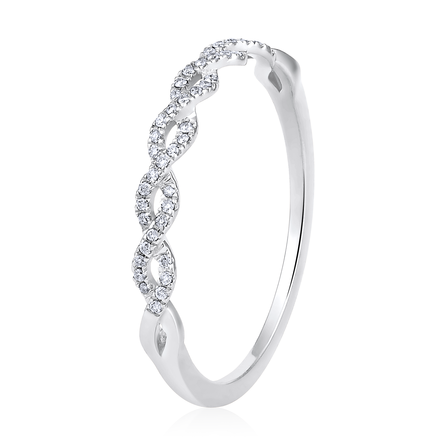 Solid Gold 0.1ct Natural Diamond Infinity Crossover Swirl Band Ring