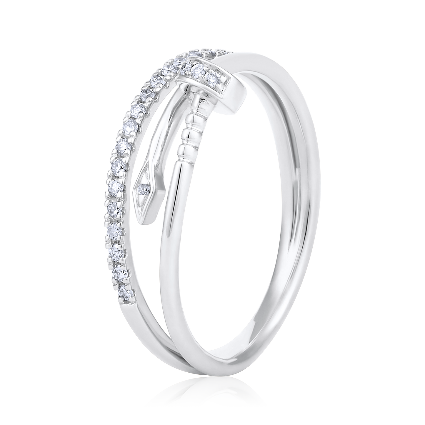 Solid Gold 0.2ct Natural Diamond Nail Swirl Twist Band Ring