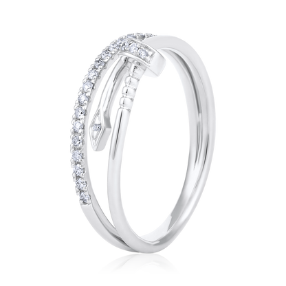 Solid Gold 0.2ct Natural Diamond Nail Swirl Twist Band Ring