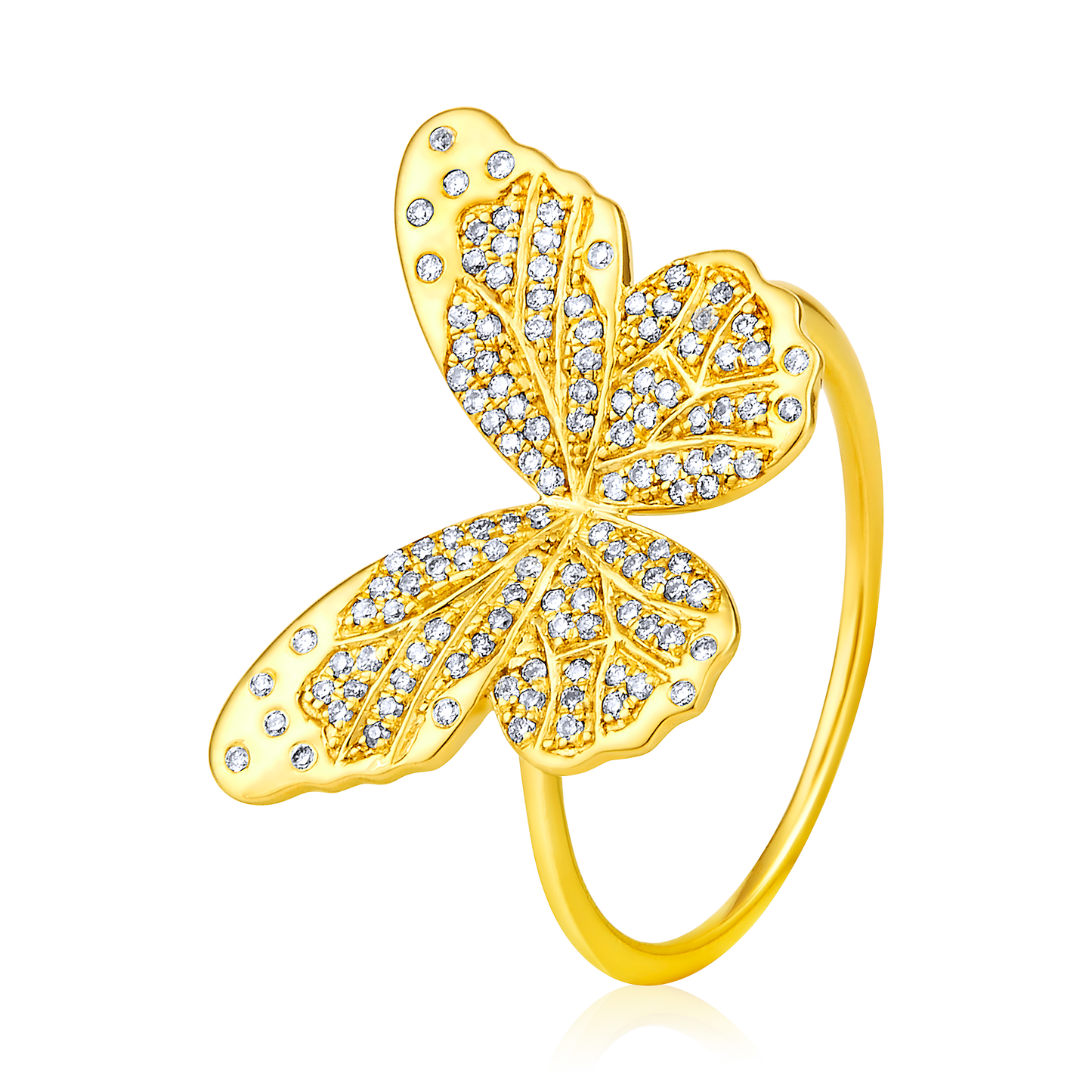 Solid Gold 0.25ct Natural Diamond Butterfly Big Charm Ring