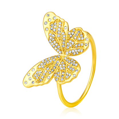 Solid Gold 0.25ct Natural Diamond Butterfly Big Charm Ring