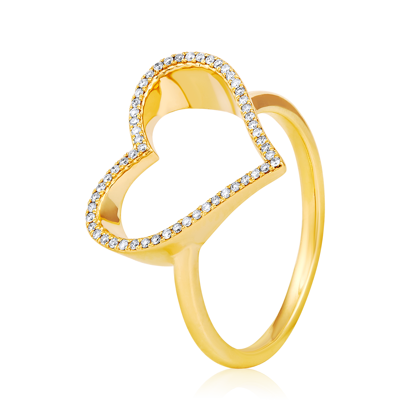 Solid Gold 0.1ct Natural Diamond Heart Big CutOut Ring