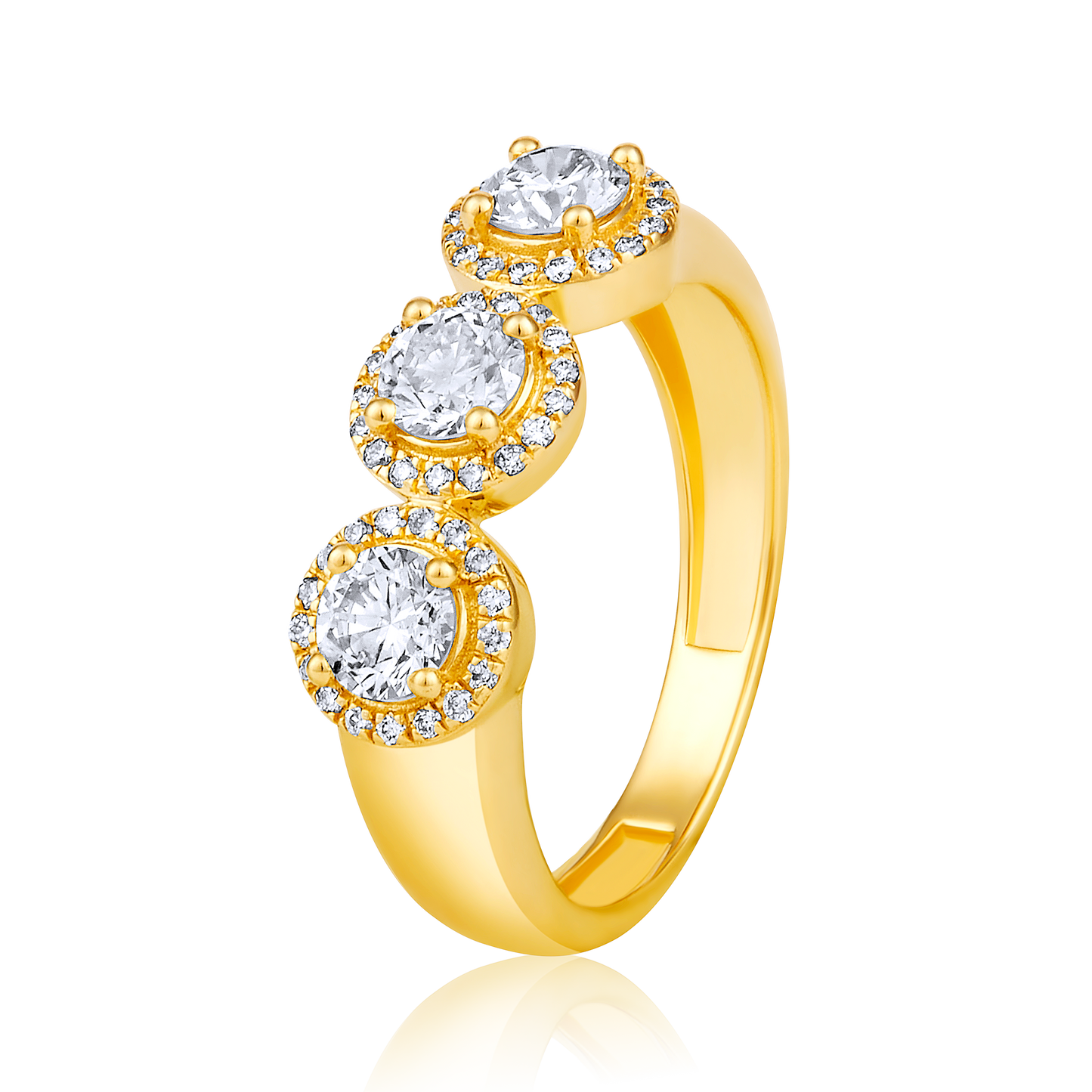Solid Gold 1.1ct Natural Diamond 3 Stone Halo Band Thick Ring