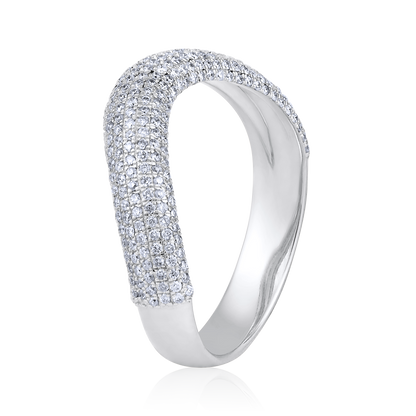 Solid Gold 0.44ct Natural Diamond Curved Wave Band Ring