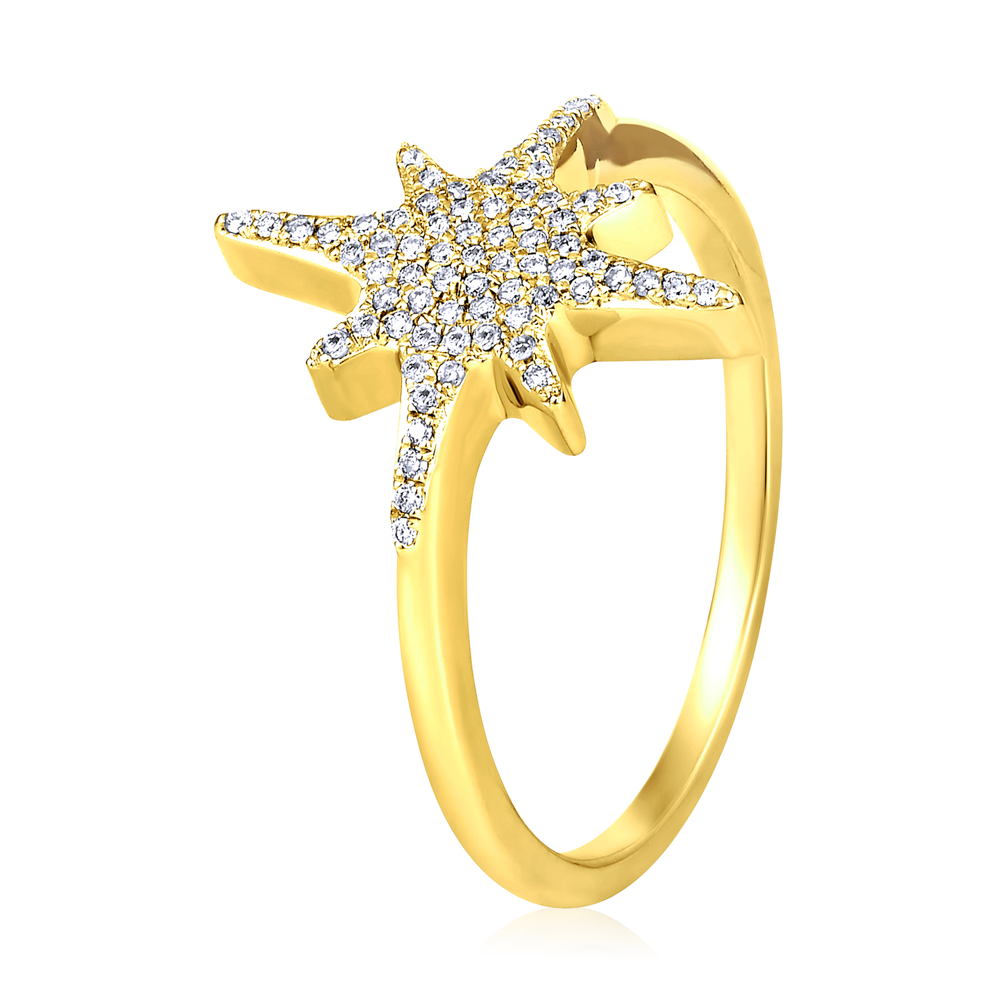 Solid Gold 0.12ct Natural Diamond Star Burst Studded Charm Ring