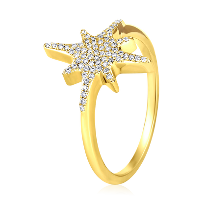 Solid Gold 0.12ct Natural Diamond Star Burst Studded Charm Ring