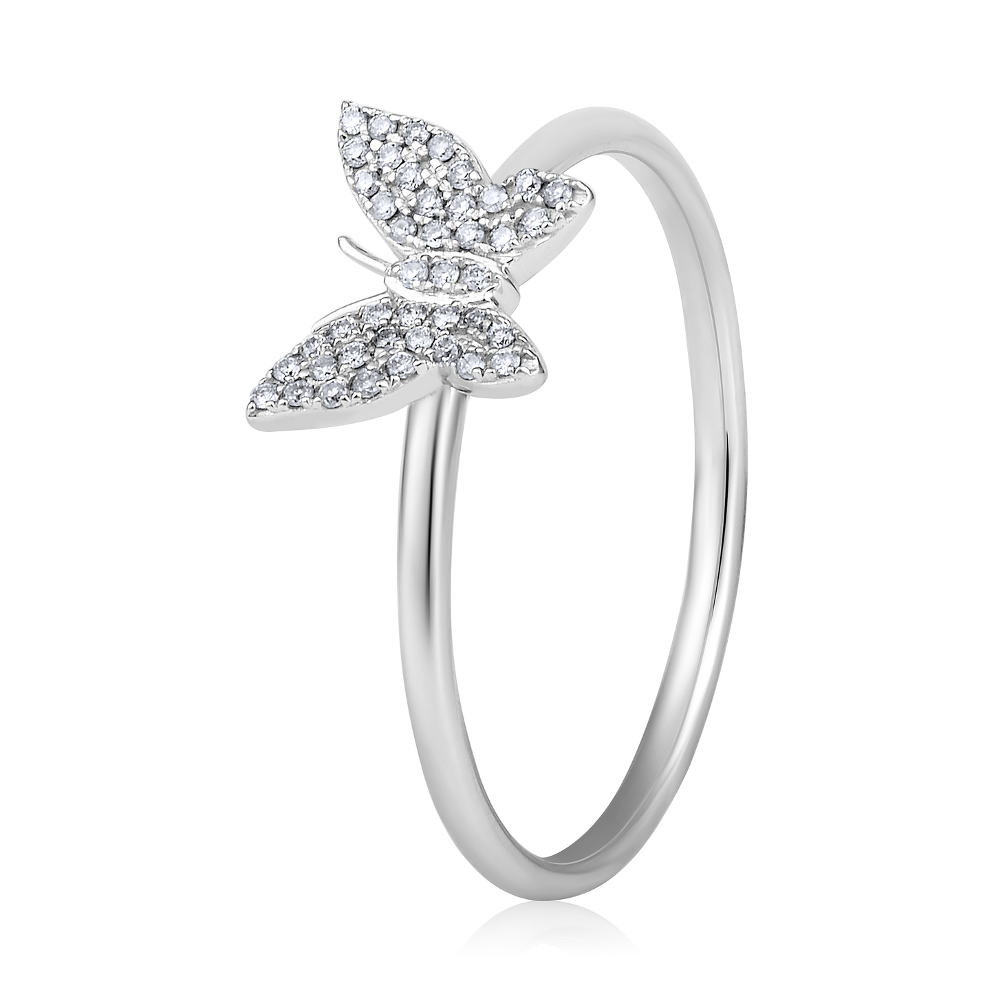 Solid Gold 0.07ct Natural Diamond Butterfly Charm Insect Ring