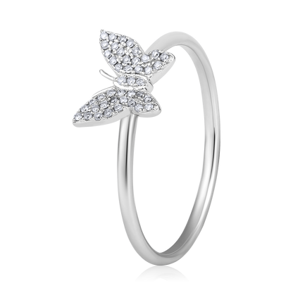 Solid Gold 0.07ct Natural Diamond Butterfly Charm Insect Ring