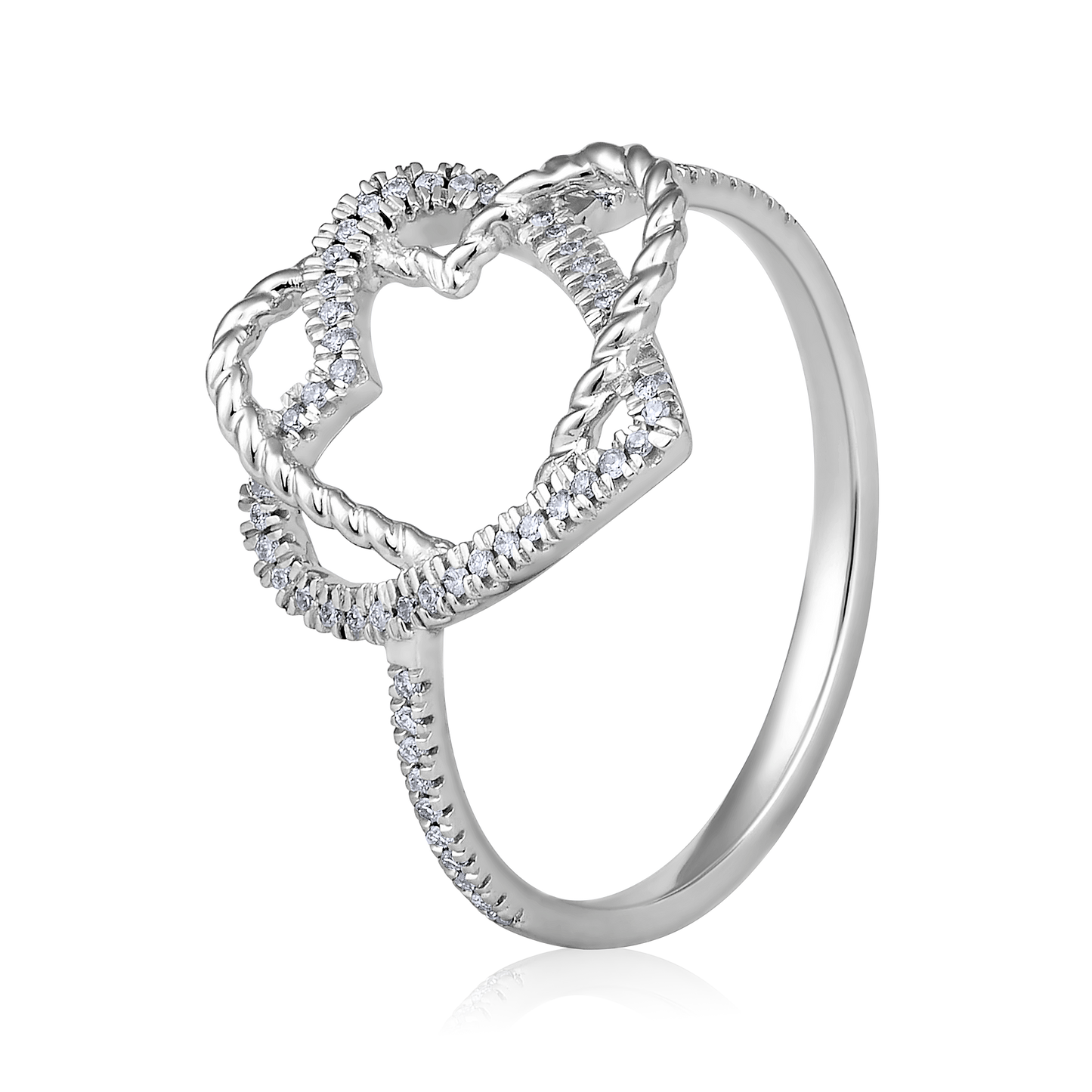 Solid Gold 0.11ct Natural Diamond 2 Heart Linked Overlap Ring