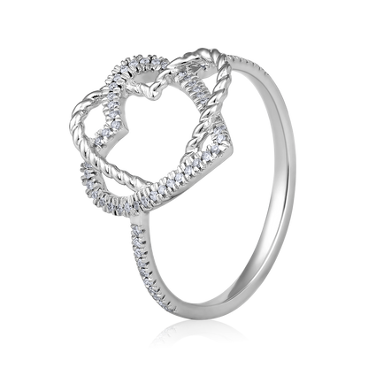Solid Gold 0.11ct Natural Diamond 2 Heart Linked Overlap Ring