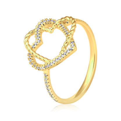 Solid Gold 0.12ct Natural Diamond 2 Heart Intertwine Love Ring