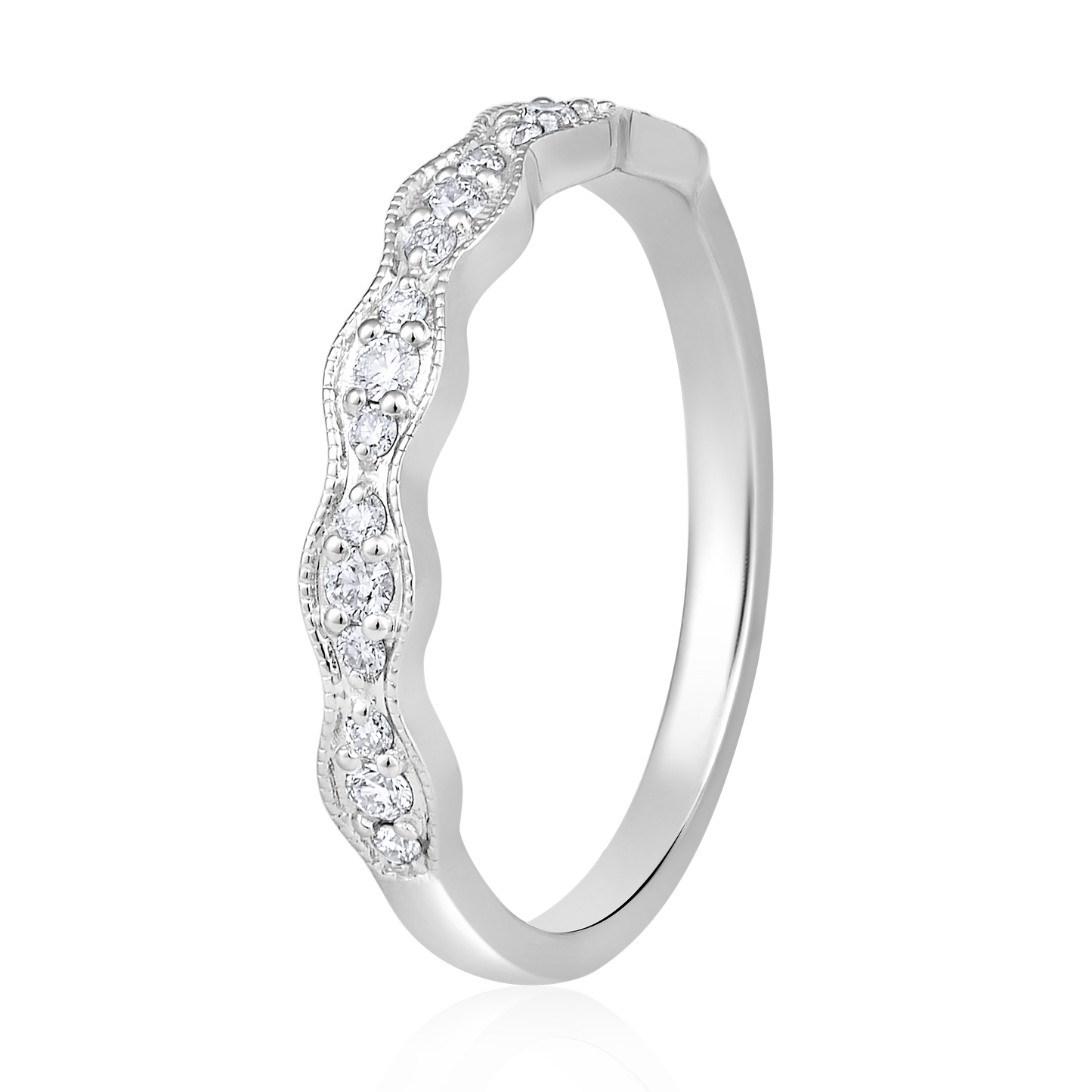 Solid Gold 0.2ct Natural Diamond Wave Band Ring