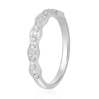 Solid Gold 0.2ct Natural Diamond Wave Band Ring