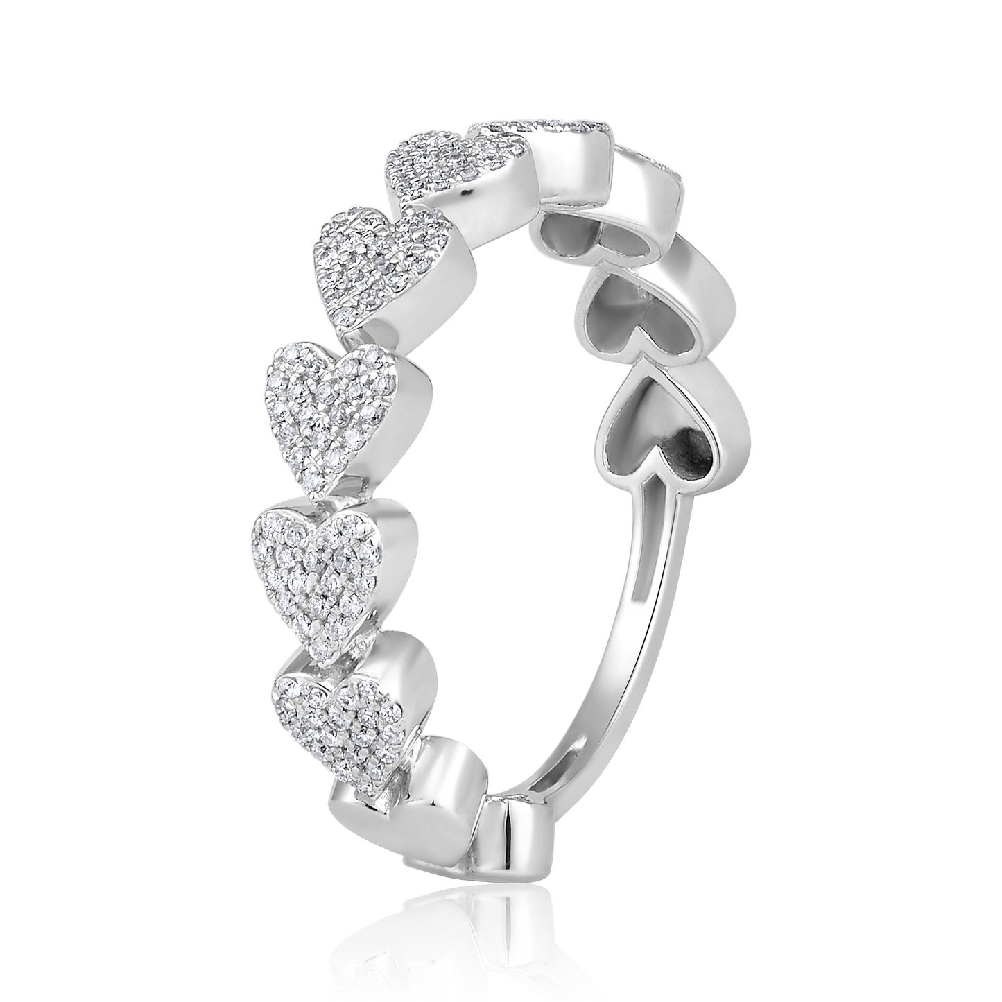 Solid Gold 0.22ct Natural Diamond Multi Heart Link Band Ring