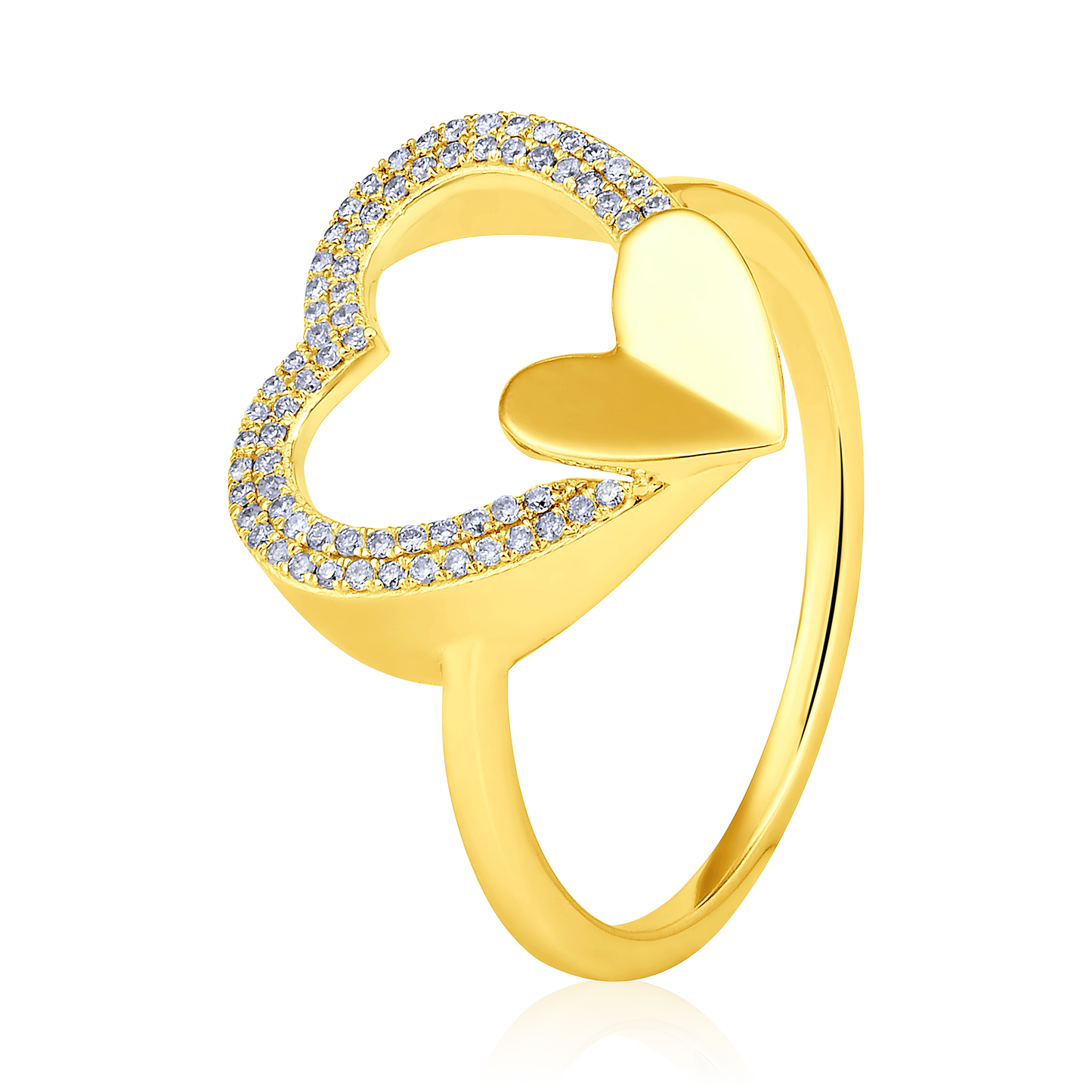 Solid Gold 0.14ct Natural Diamond 2 Heart CutOut Bubble Ring