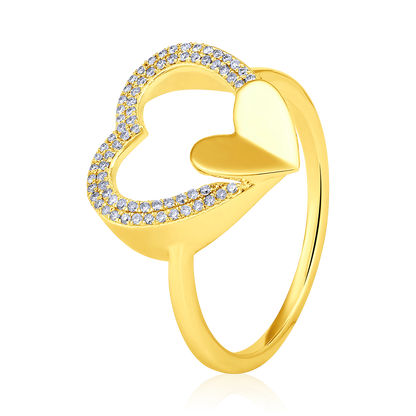 Solid Gold 0.14ct Natural Diamond 2 Heart CutOut Bubble Ring