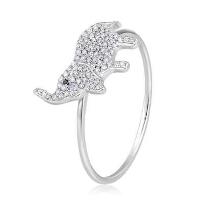 Solid Gold 0.13ct Natural Diamond Elephant Charm Ring