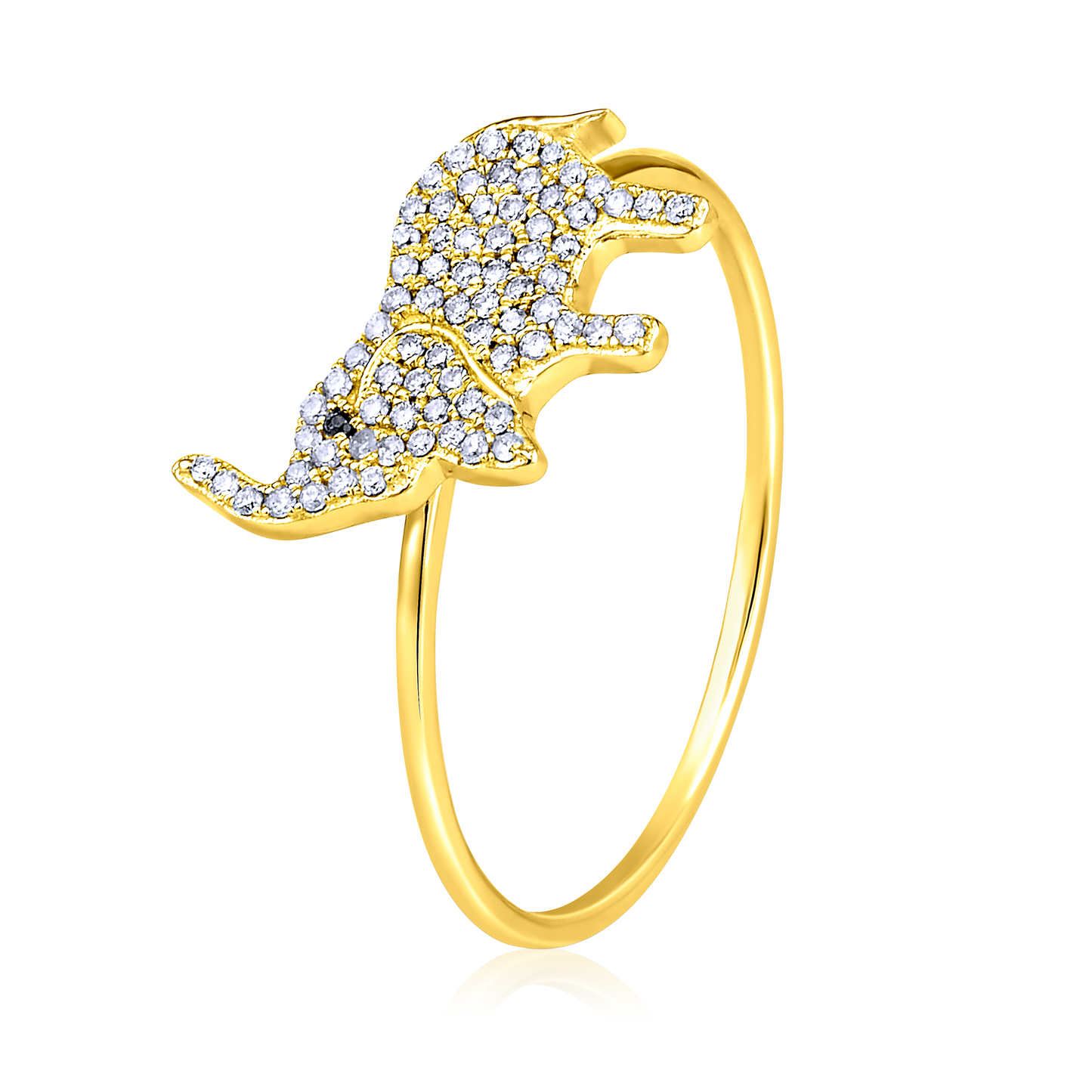 Solid Gold 0.13ct Natural Diamond Elephant Charm Ring