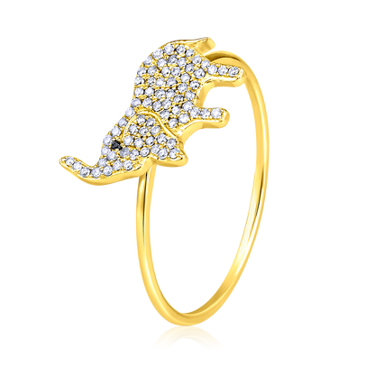 Solid Gold 0.13ct Natural Diamond Elephant Charm Ring