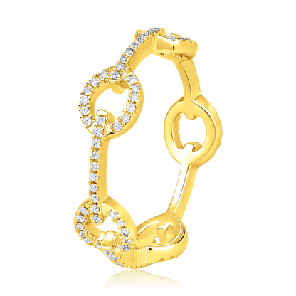 Solid Gold 0.23ct Natural Diamond Cuban Link Chain Band Ring