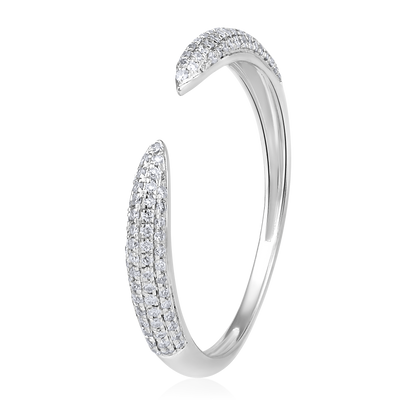 Solid Gold 0.2ct Natural Diamond Claw Cuff Open Tip Band Ring