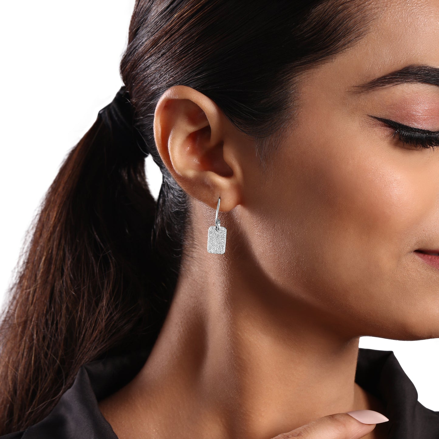 Solid Gold 0.5ct Natural Diamond Rectangle Tag Stud Drop Dangle Earrings