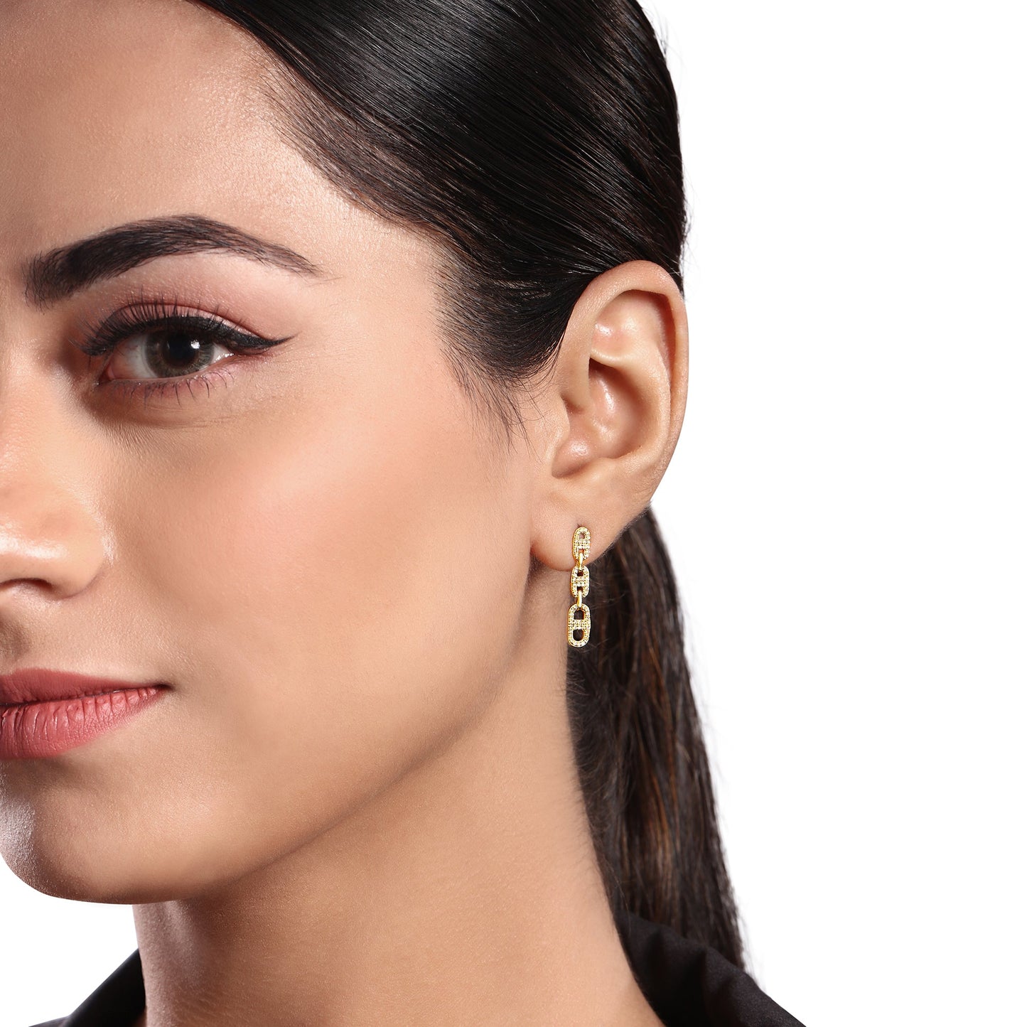 Solid Gold 0.24ct Natural Diamond Chain Link Paperclip Drop Earrings